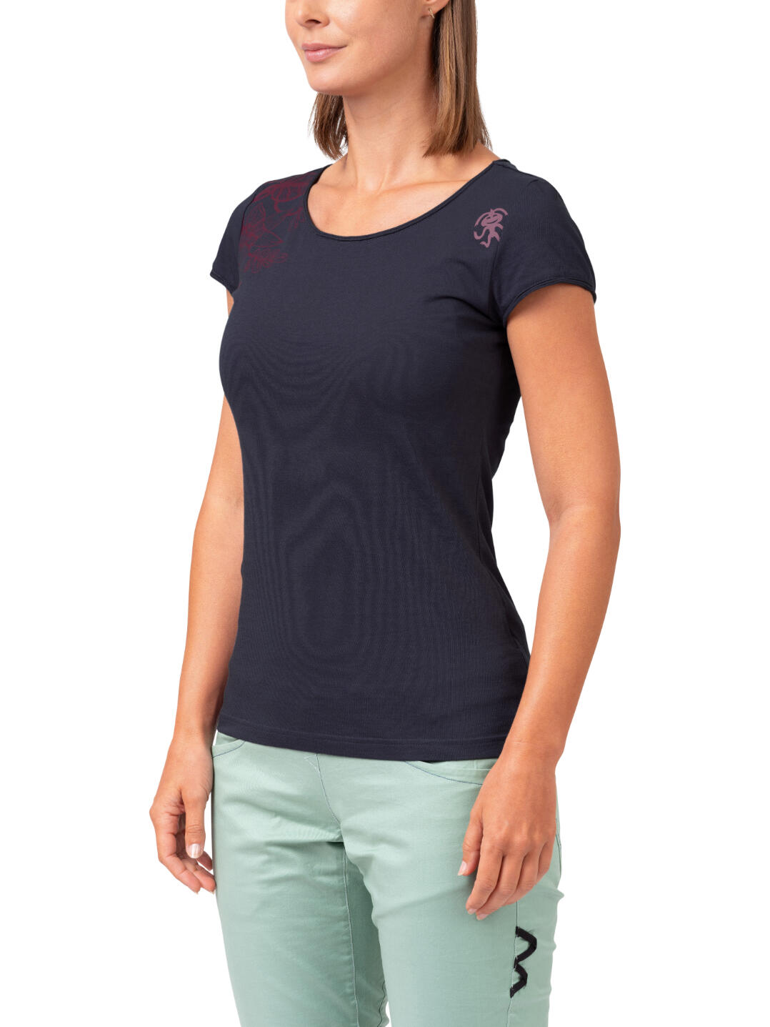 Damen-T-Shirt mit weitem Halsausschnitt und kurzen Ärmeln RAFIKI dunkelblau 3/7