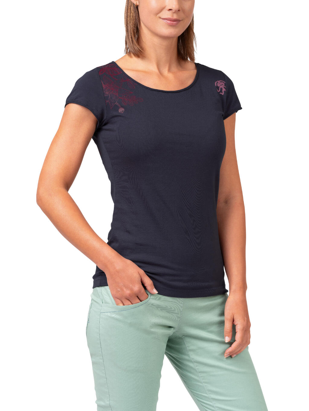 Damen-T-Shirt mit weitem Halsausschnitt und kurzen Ärmeln RAFIKI dunkelblau 4/7
