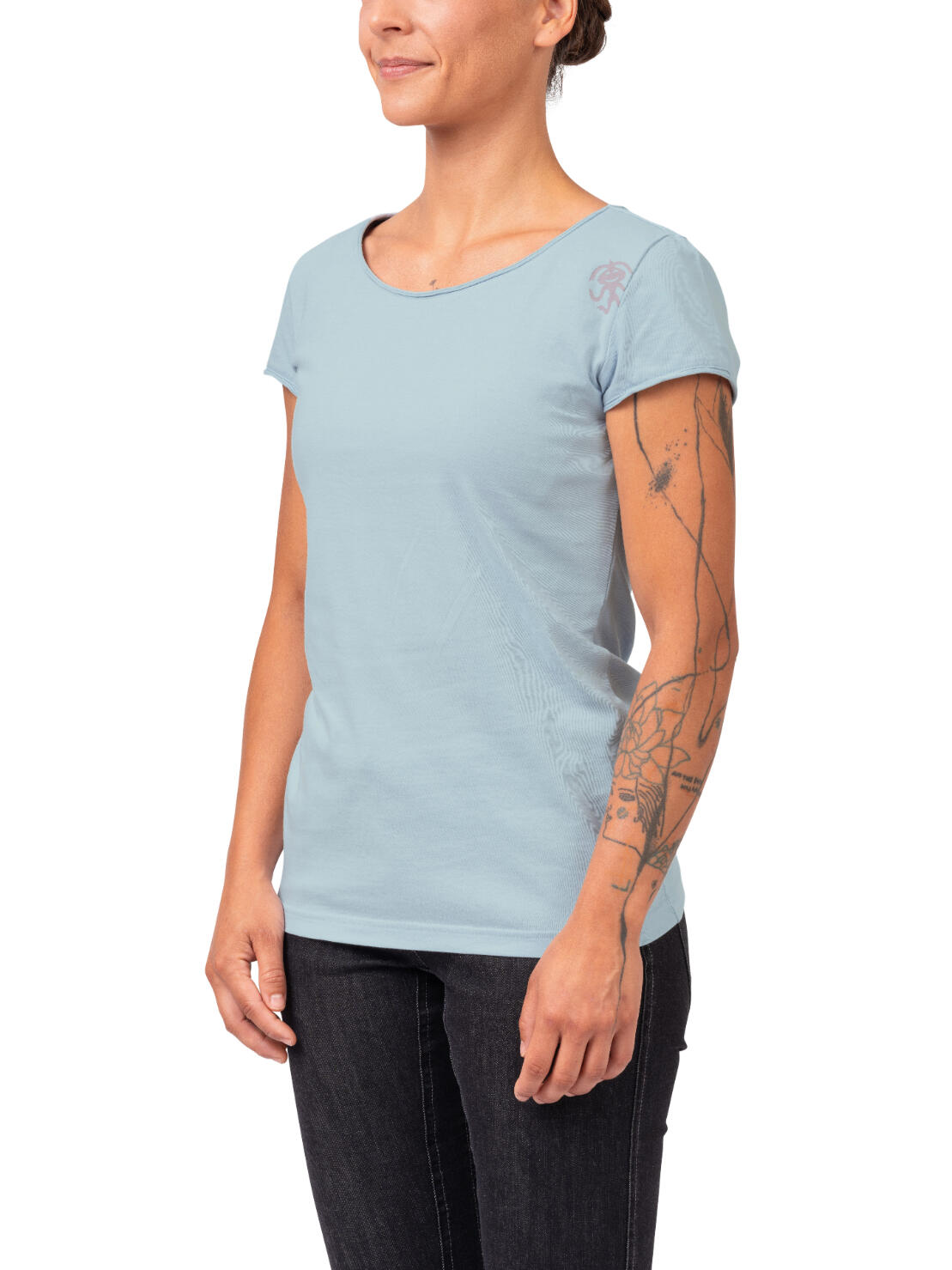 Damen Bio-T-Shirt mit weitem Halsausschnitt und kurzen Ärmeln RAFIKI blau 3/7