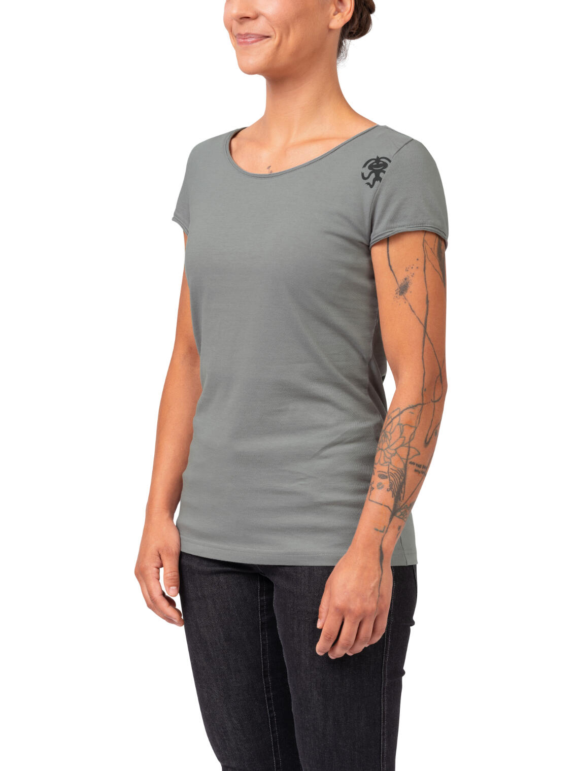 Camiseta orgánica de mujer de manga corta y cuello ancho RAFIKI gris 3/7