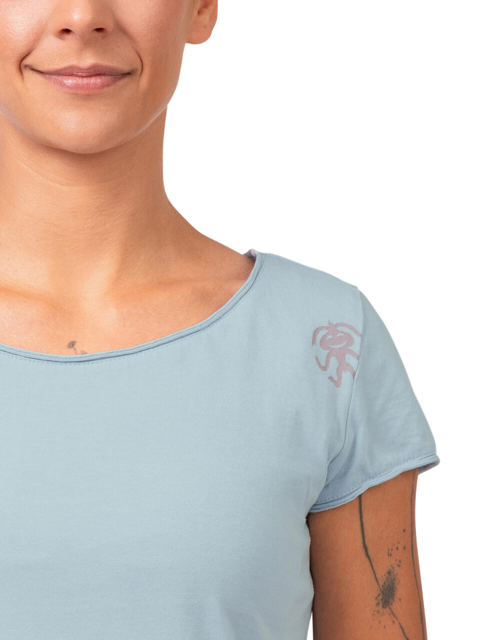 Damen Bio-T-Shirt mit weitem Halsausschnitt und kurzen Ärmeln RAFIKI blau 7/7