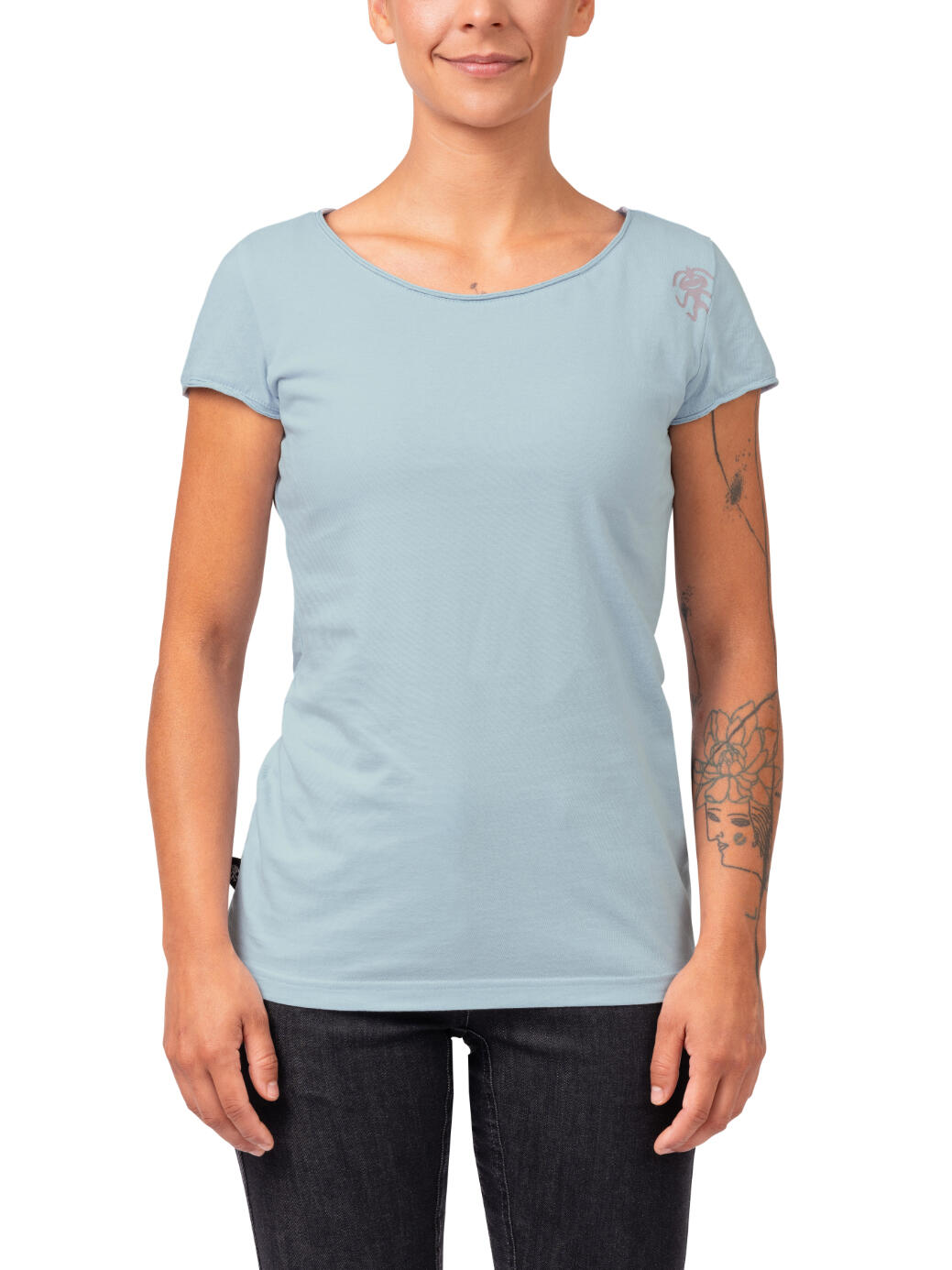 Damen Bio-T-Shirt mit weitem Halsausschnitt und kurzen Ärmeln RAFIKI blau 5/7