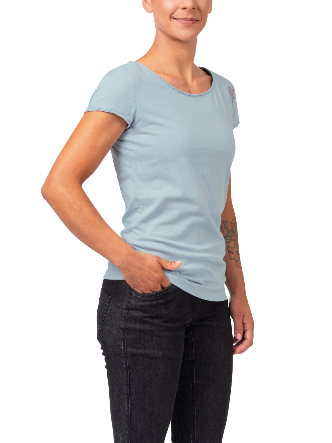 Damen Bio-T-Shirt mit weitem Halsausschnitt und kurzen Ärmeln RAFIKI blau 4/7