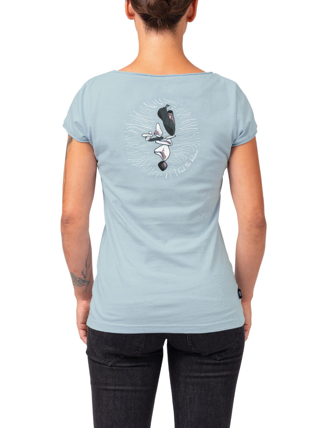 Damen Bio-T-Shirt mit weitem Halsausschnitt und kurzen Ärmeln RAFIKI blau 6/7