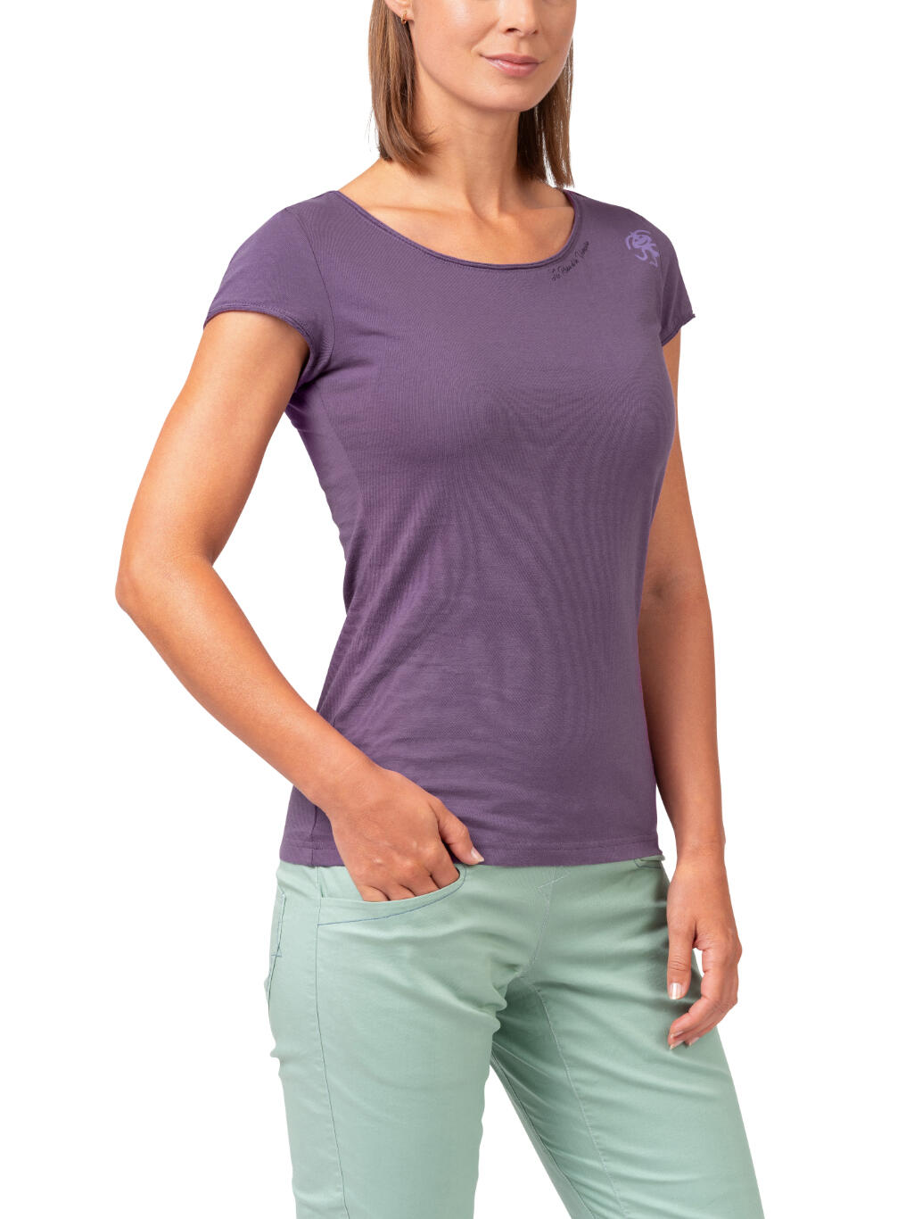 Damen Bio-T-Shirt mit weitem Halsausschnitt und kurzen Ärmeln RAFIKI lila 4/7