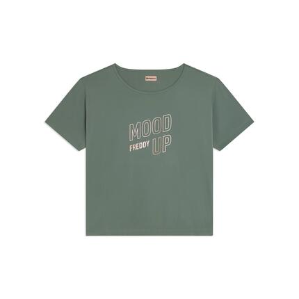T-shirt à coupe large et courte en jersey technique avec imprimé « Mood Up »