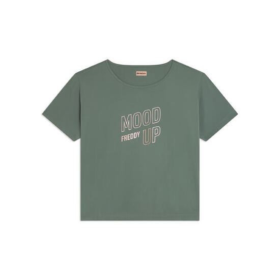 T-shirt à coupe large et courte en jersey technique avec imprimé « Mood Up »