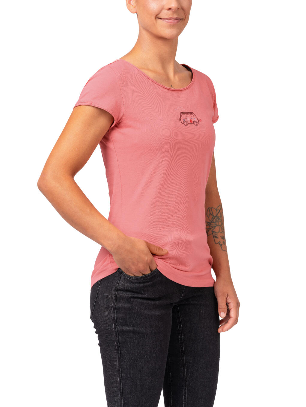 T-shirt donna organica a maniche corte e collo largo RAFIKI rosa 4/7