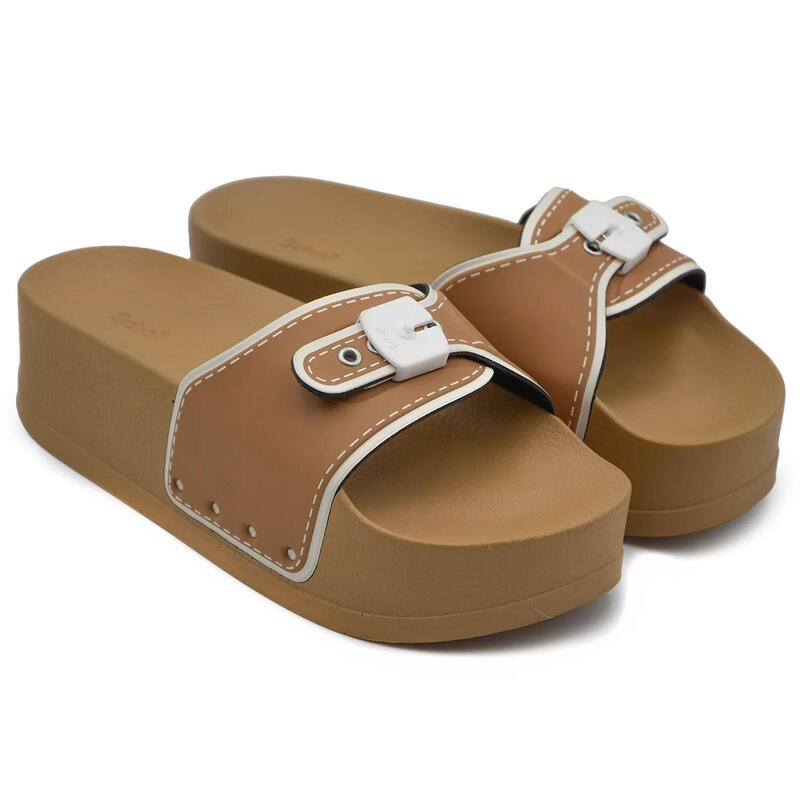 Șlapi de damă Scholl Pescura Moon Wedge bej cu platformă