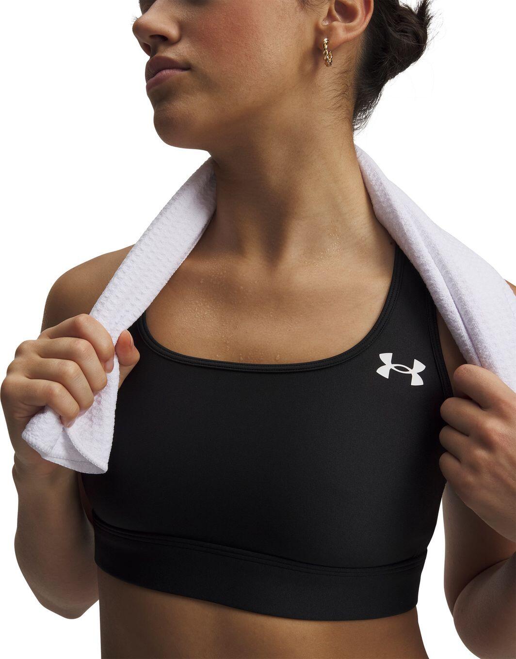Top desportivo Under Armour HeatGear com suporte moderado, preto, para mulher 3/5