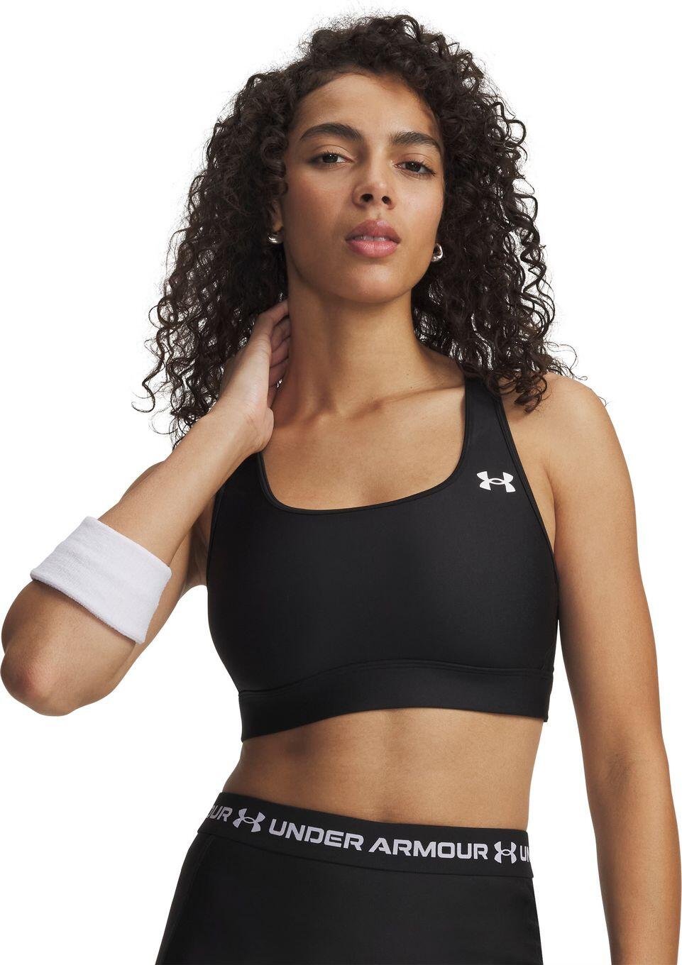 Top desportivo Under Armour HeatGear com suporte moderado, preto, para mulher 4/5