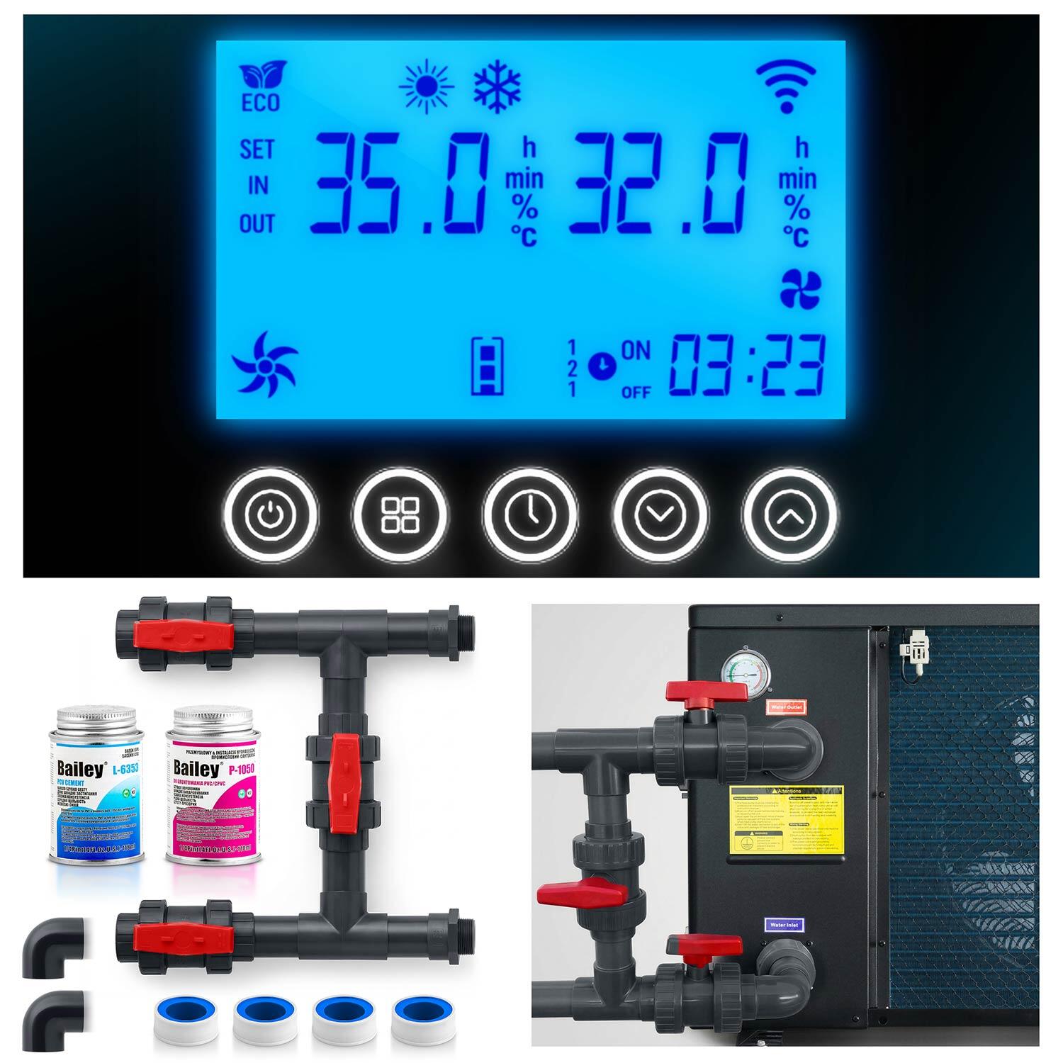 Pompa ciepła do basenu Humberg inwerterowa podgrzewacz wody 10 kW + Bypass 5/7