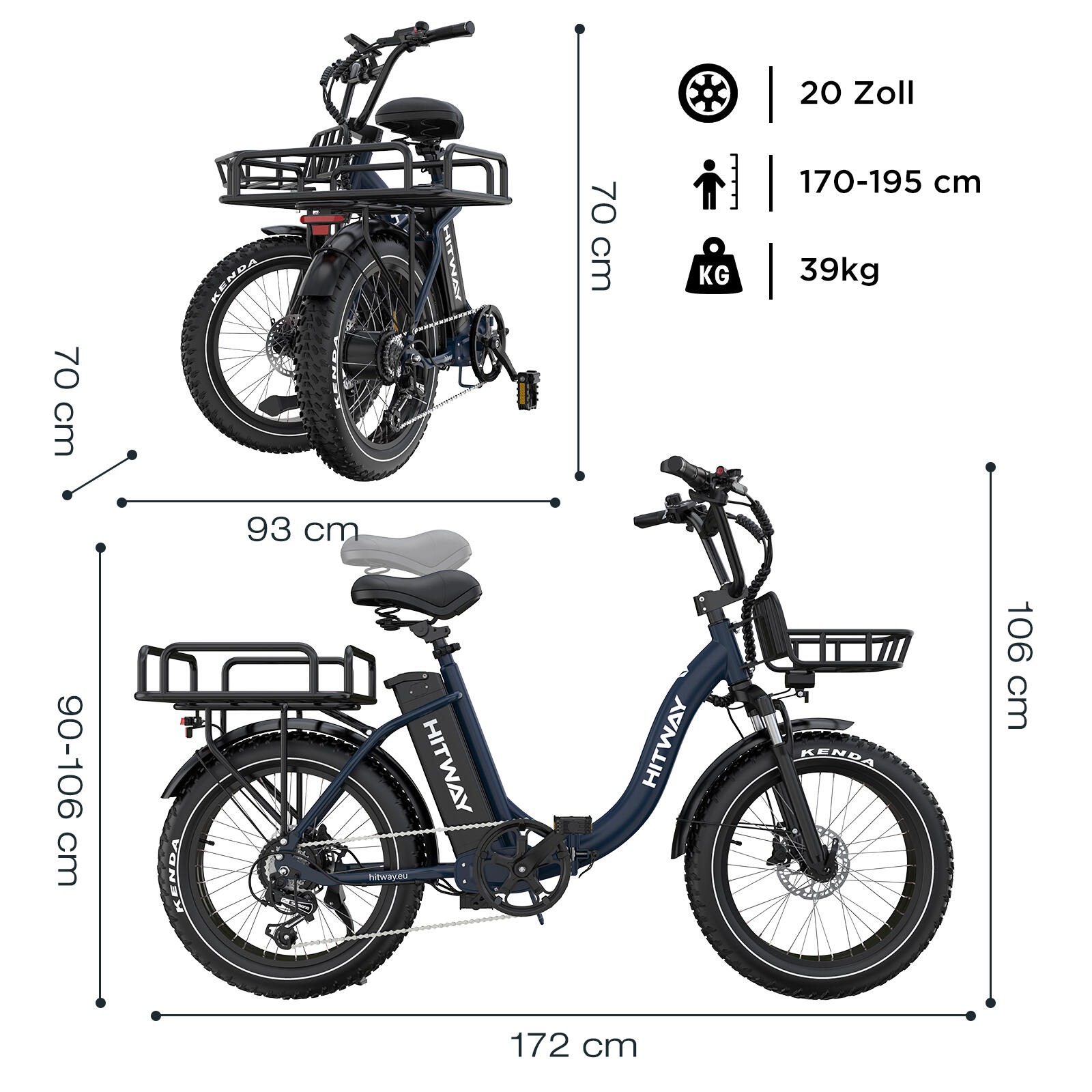 Bicicleta eléctrica cargo plegable 20*4,0", fat tyre, 1296Wh, BK6S PLUS 7/7