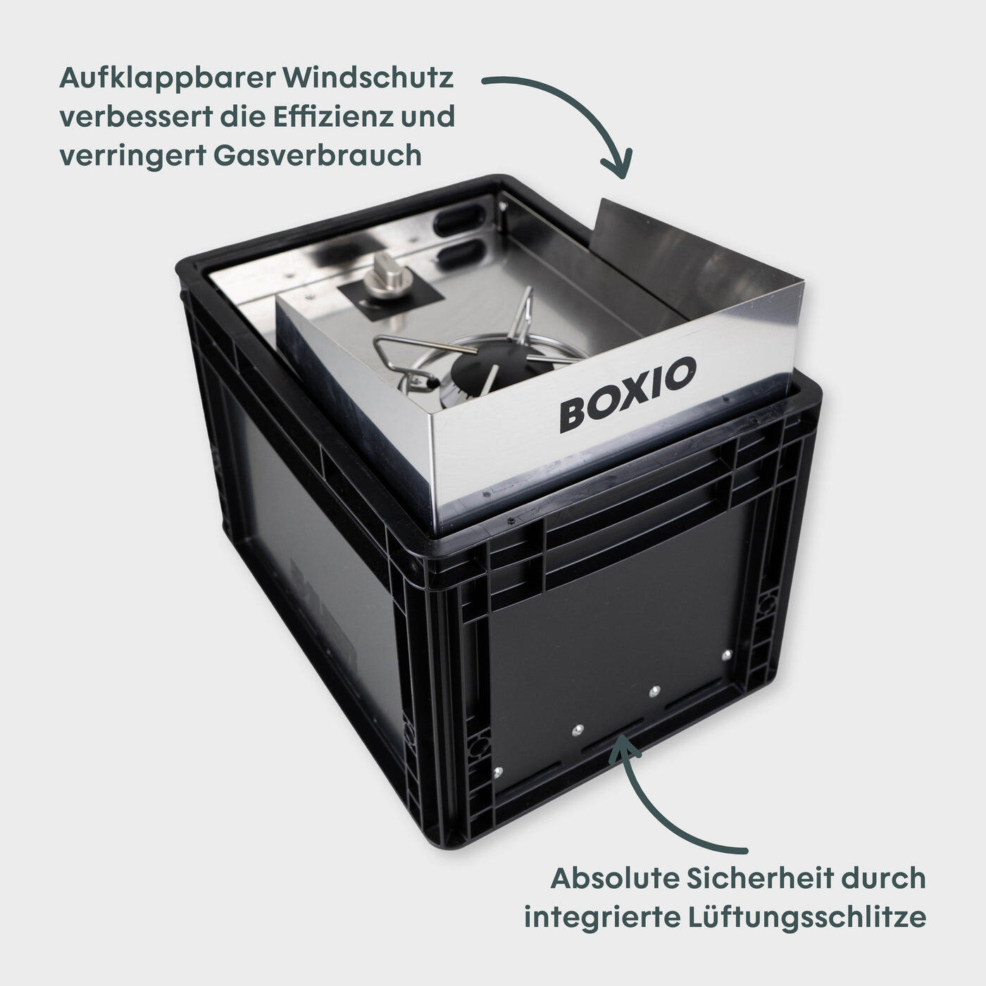 BOXIO - COOK: Edelstahl All-in-One Campingkocher mit Stauraum & Windschutz 4/7