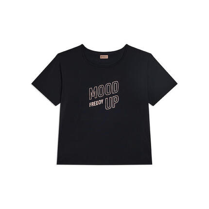 T-shirt à coupe large et courte en jersey technique avec imprimé « Mood Up »