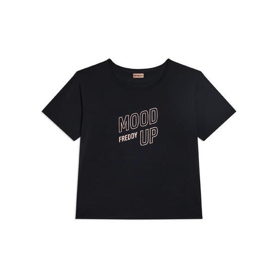 T-shirt à coupe large et courte en jersey technique avec imprimé « Mood Up »