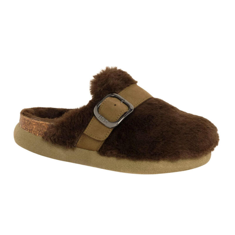 Șlapi Scholl Ivy Big Buckle din piele cu blană verzi pentru femei