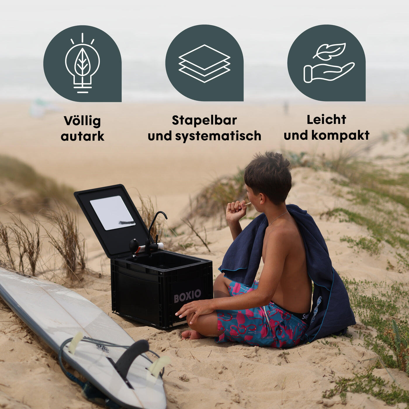 BOXIO - WASH: Mobiles 40x30 Spülbecken Camping Waschbecken mit Pumpe ohne Strom 5/7