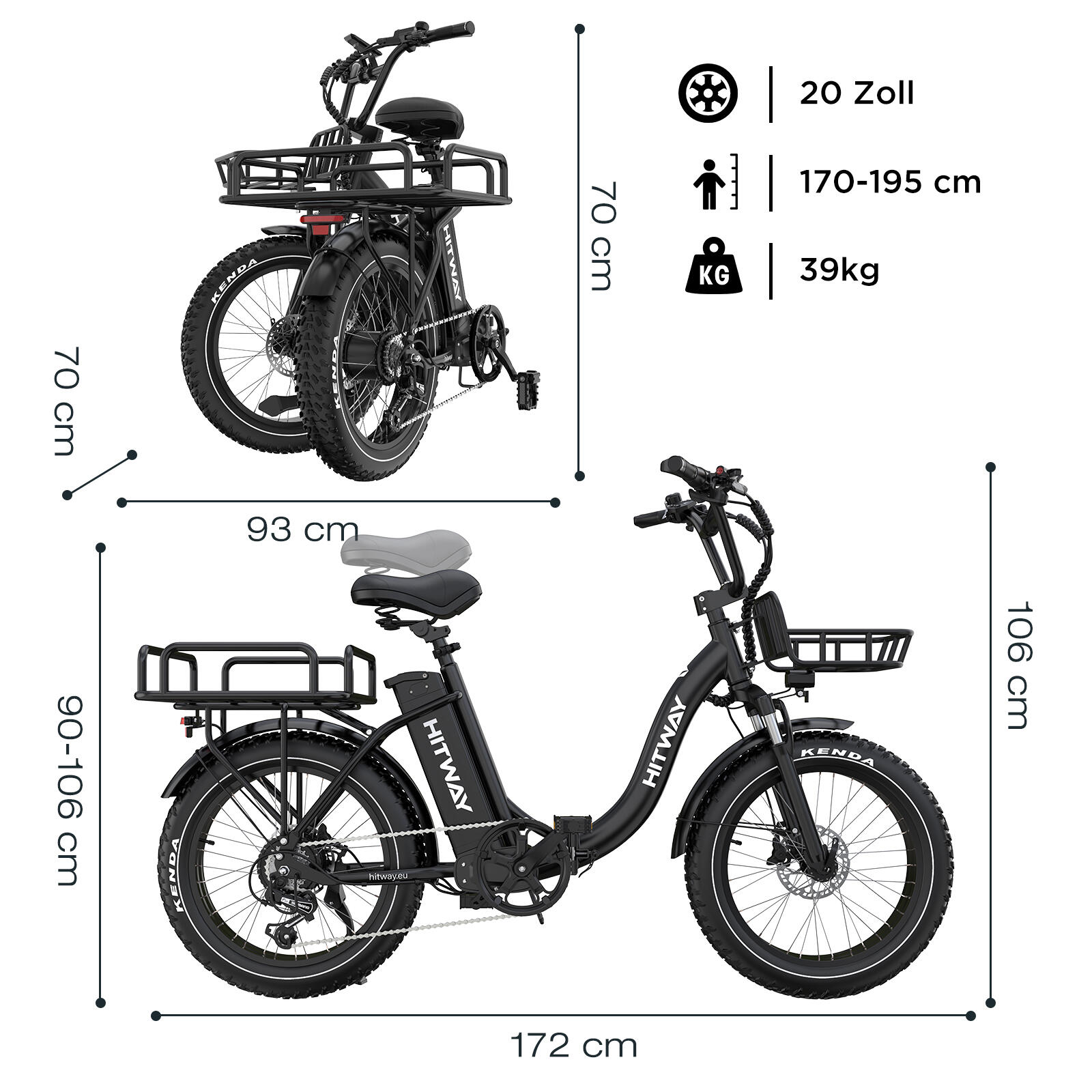 Bicicleta eléctrica cargo plegable 20*4,0", fat tyre, 1296Wh, BK6S PLUS 7/7