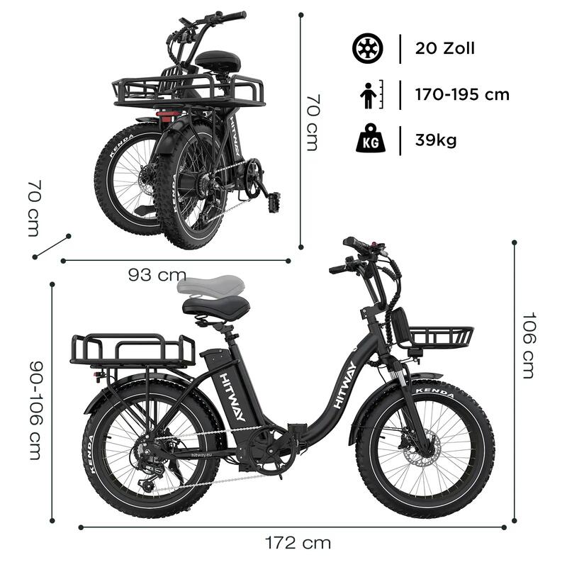 Bicicletă electrică cargo pliabilă 20x4.0 Fat Bike, baterie 1296Wh