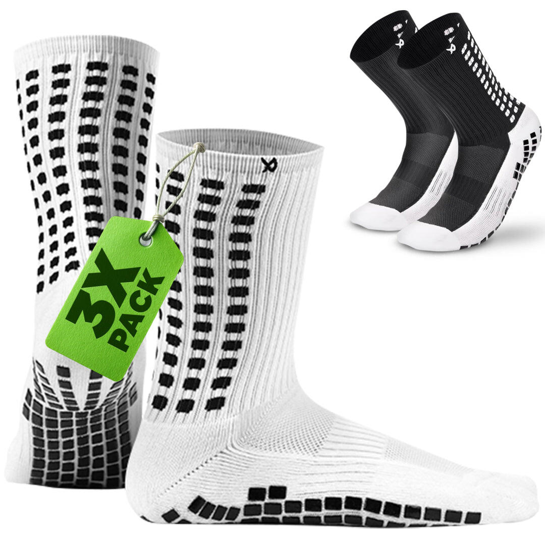Football Grip Socken Wadenlang Weiß 3er-Pack Erwachsenengröße 4/8