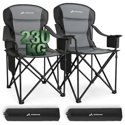 Lot de 2 chaises de camping pliantes jusqu'à 250 kg avec glacière intégrée.