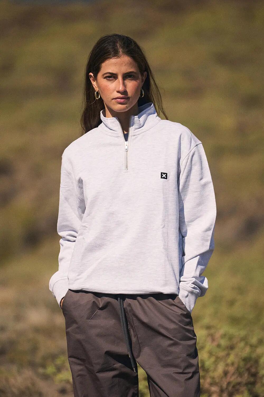 Sudadera Half Zip Blue Banana Light Grey Melange de Algodón 100% Orgánico 7/7