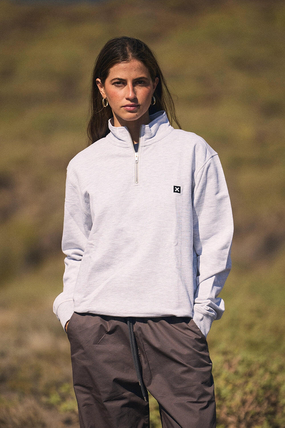Sudadera Half Zip Blue Banana Light Grey Melange de Algodón 100% Orgánico 7/7
