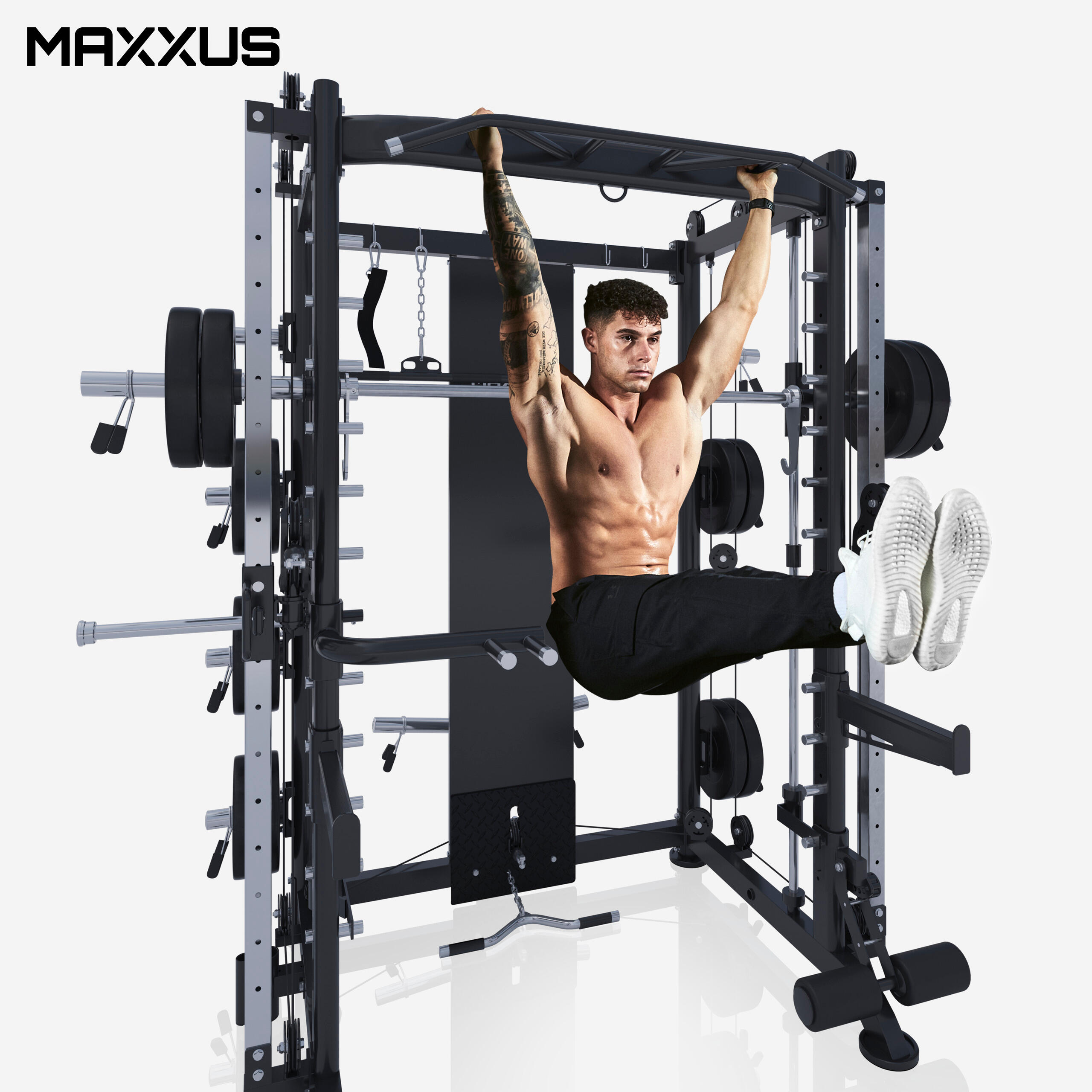 MAXXUS Banc Lombaire Hyperextension – Réglable, 150 Kg Max, Coussinets Cuisse, Poignées Ergo – 126 X 65,5 X 62,5 Cm