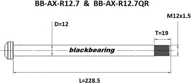 Hinterachse schwarz Lager QR 12 mm - 222,5 - M12x1,5 - 19 mm 3/3