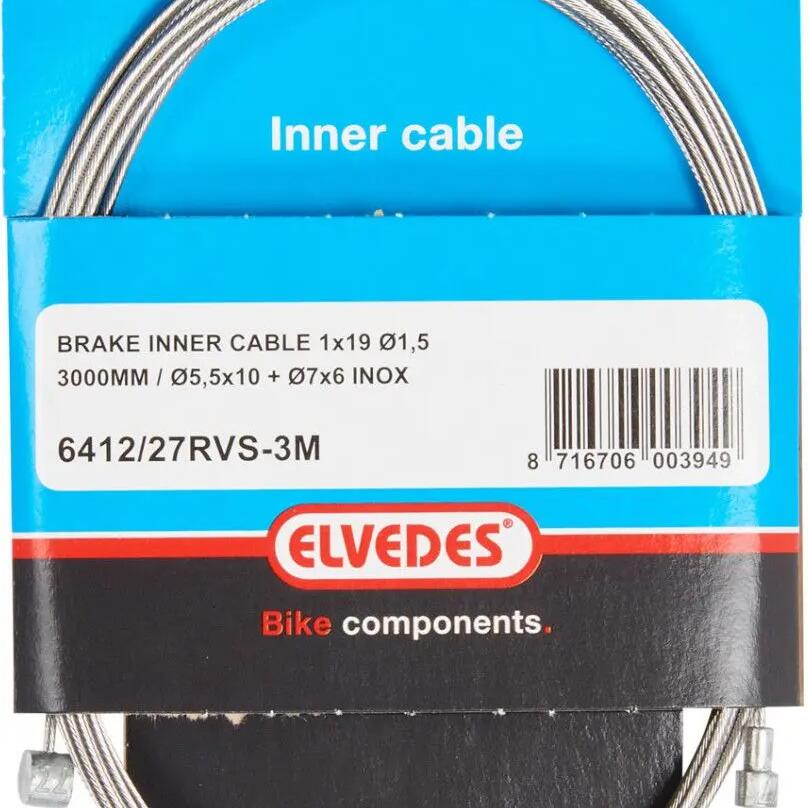 Elvedes Stainless Steel Brake Cable with 2 Nipples - 3m
