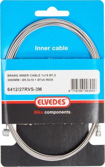 Elvedes Câble de frein intérieur en acier inoxydable avec 2 nipples - 3m