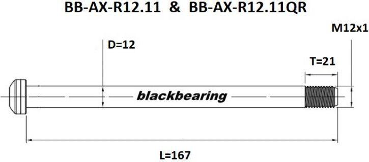 Hinterachse schwarzes Lager QR 12 mm - 167 - M12x1 - 21 mm 3/7