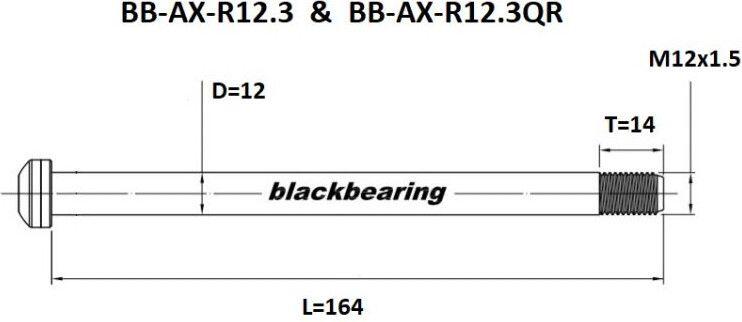 Eje trasero Cojinete negro QR 12 mm - 164 - M12x1,5 - 14 mm 3/7