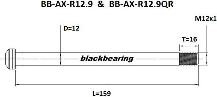 Eje trasero Cojinete negro QR 12 mm - 159 - M12x1 - 16 mm 3/3