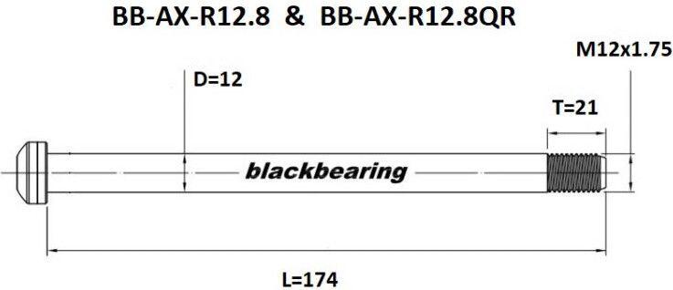 Eje trasero Cojinete negro QR 12 mm - 174 - M12x1,75 - 21 mm 3/7