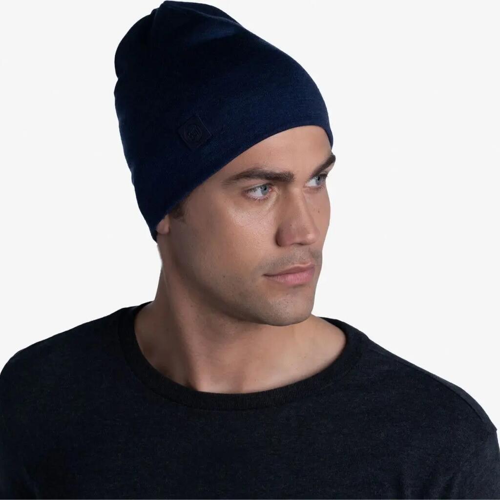Unisex Buff Midweight Merino Beanie Dark Blue
