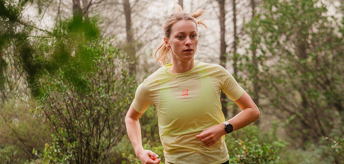 Maillot de manga corta Compressport Trail Racing Verde Mujer 5/7