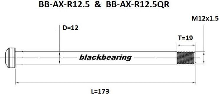 Eje trasero Cojinete negro QR 12 mm - 173 - M12x1,5 - 19 mm 3/6