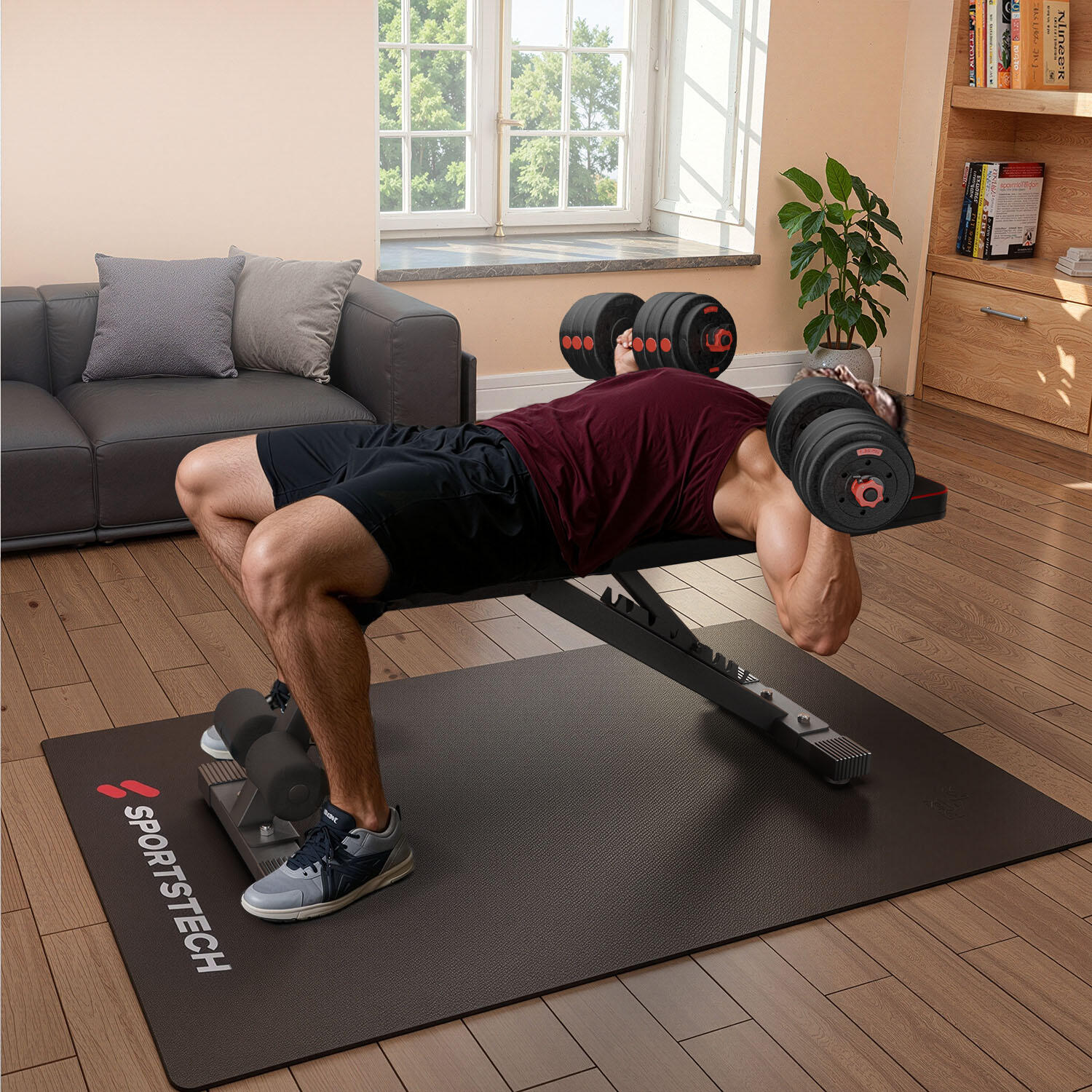 Banc De Musculation Pliable Sportstech BRT400 – Inclinable Et Plat, +40 Exercices, Pour Abdos Et Fitness à Domicile