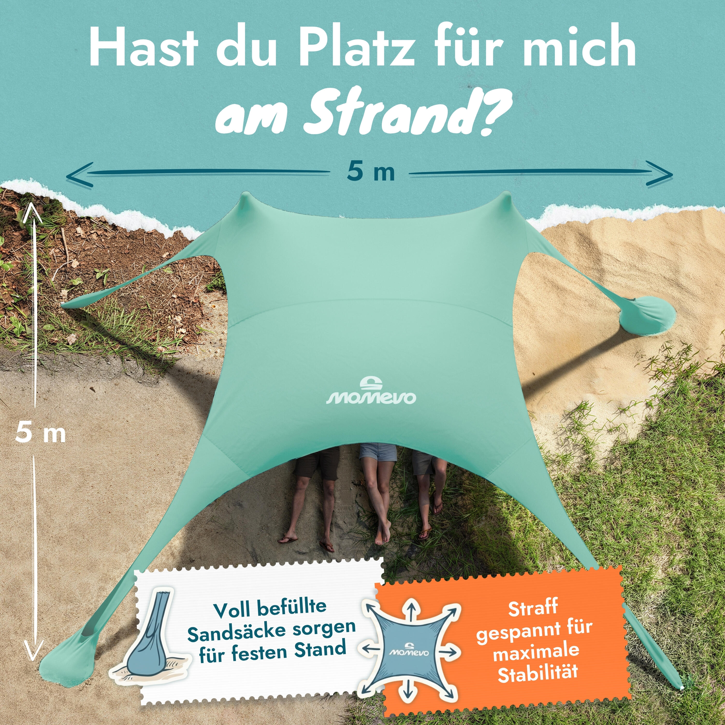 Sunsail Strandzelt Young Family – Sonnensegel für 4 Pers. mit UV-Schutz UPF 50+ 3/8