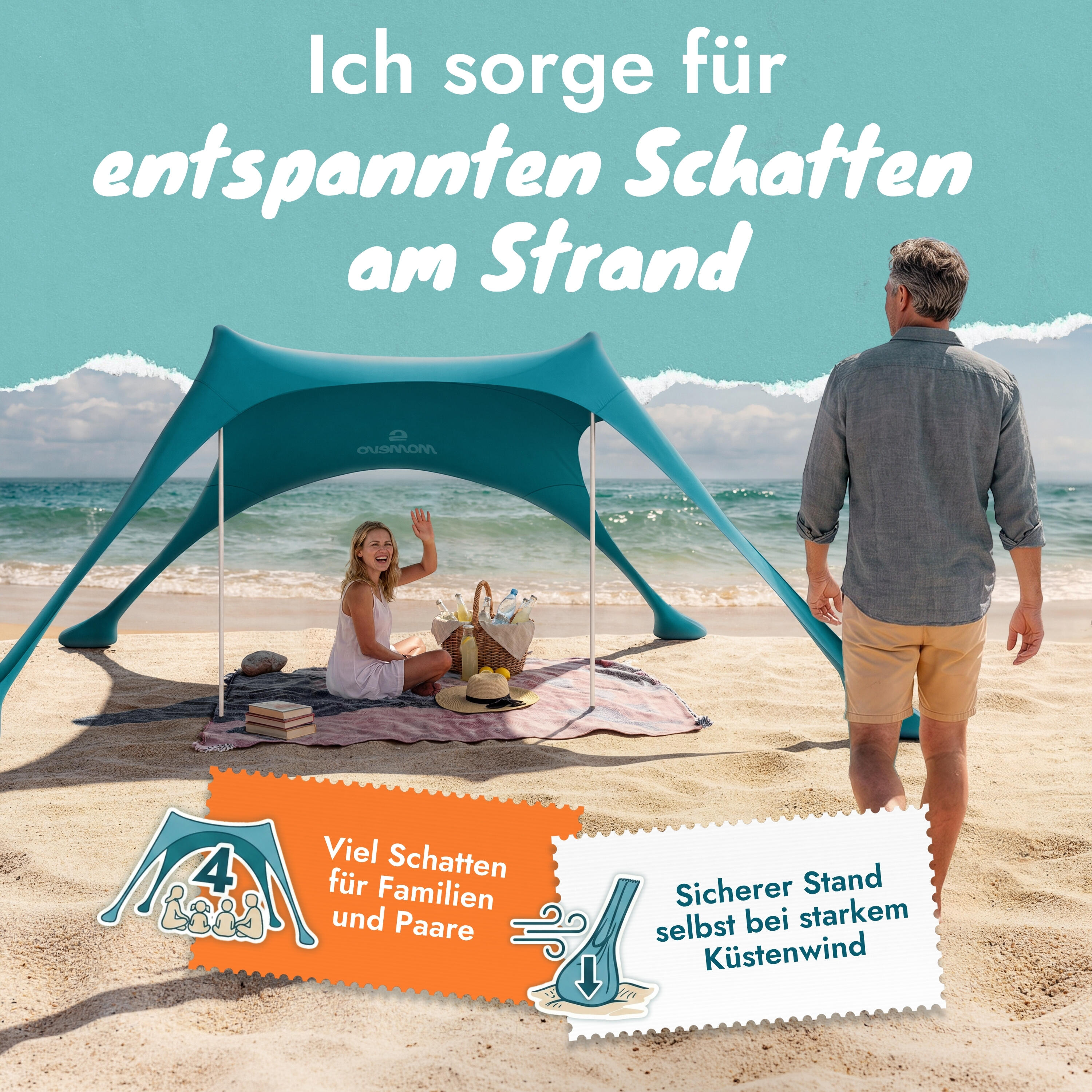 Sunsail Strandzelt Young Family – Sonnensegel für 4 Pers. mit UV-Schutz UPF 50+ 2/8