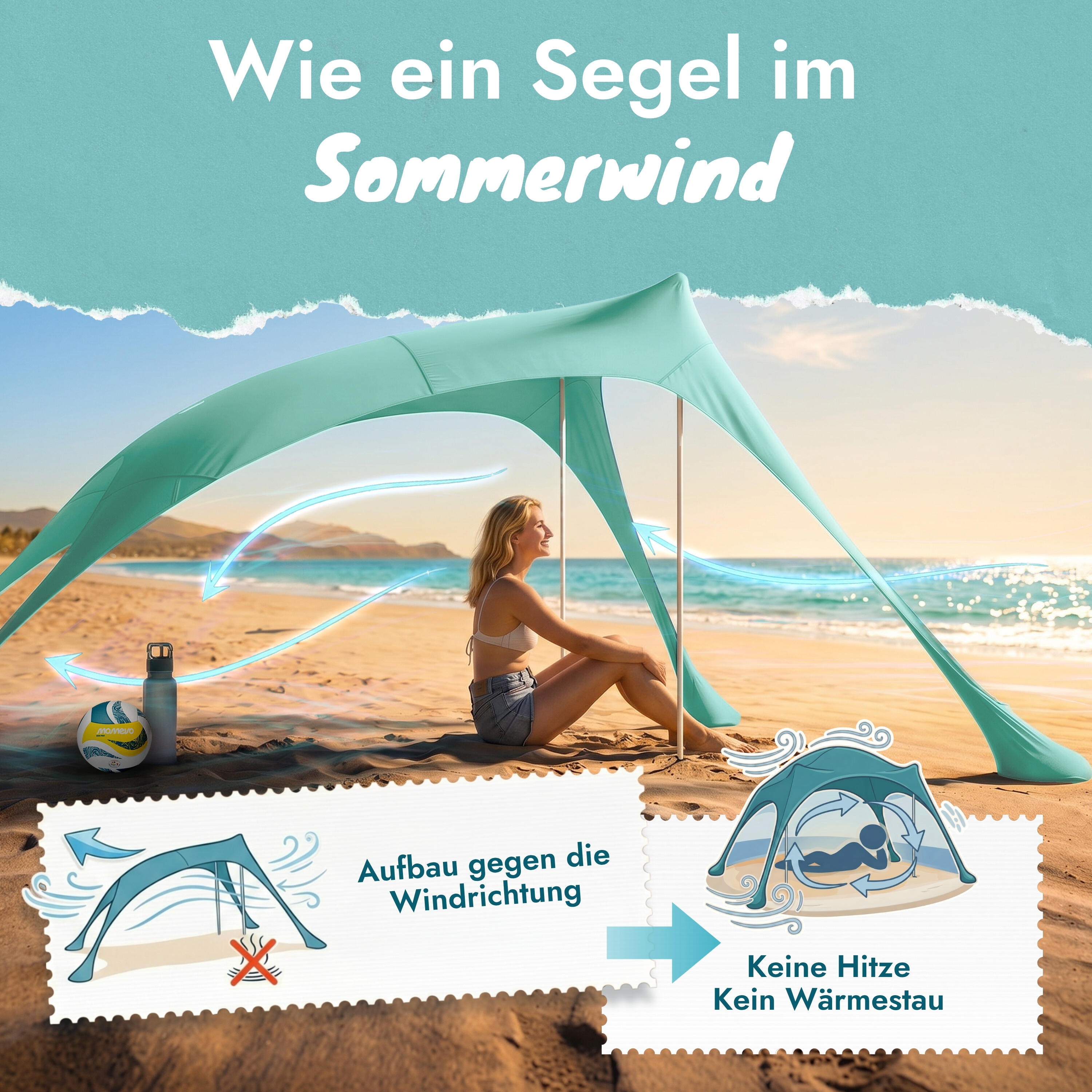 Sunsail Strandzelt Young Family – Sonnensegel für 4 Pers. mit UV-Schutz UPF 50+ 5/8