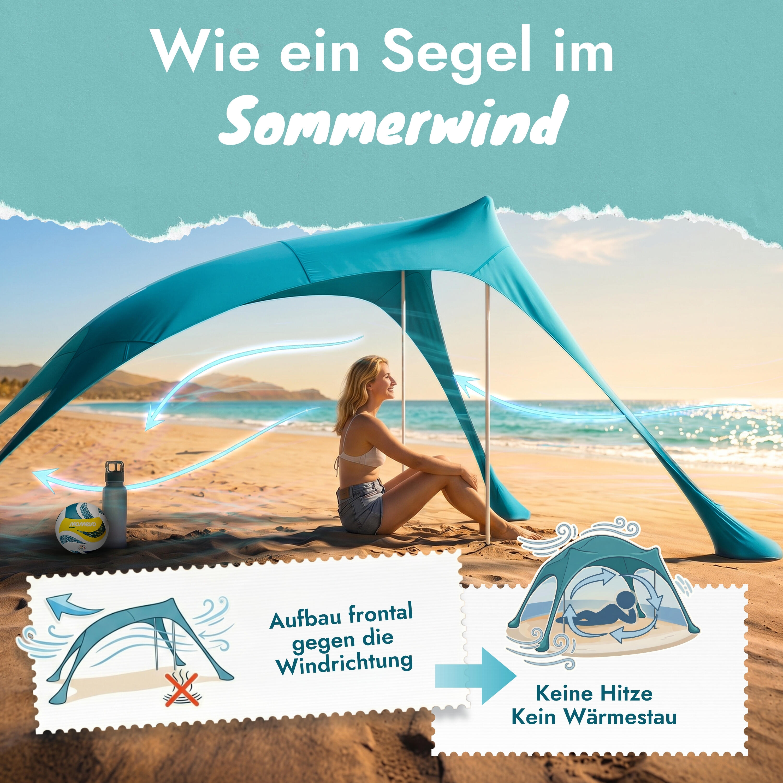 Sunsail Strandzelt Young Family – Sonnensegel für 4 Pers. mit UV-Schutz UPF 50+ 5/8