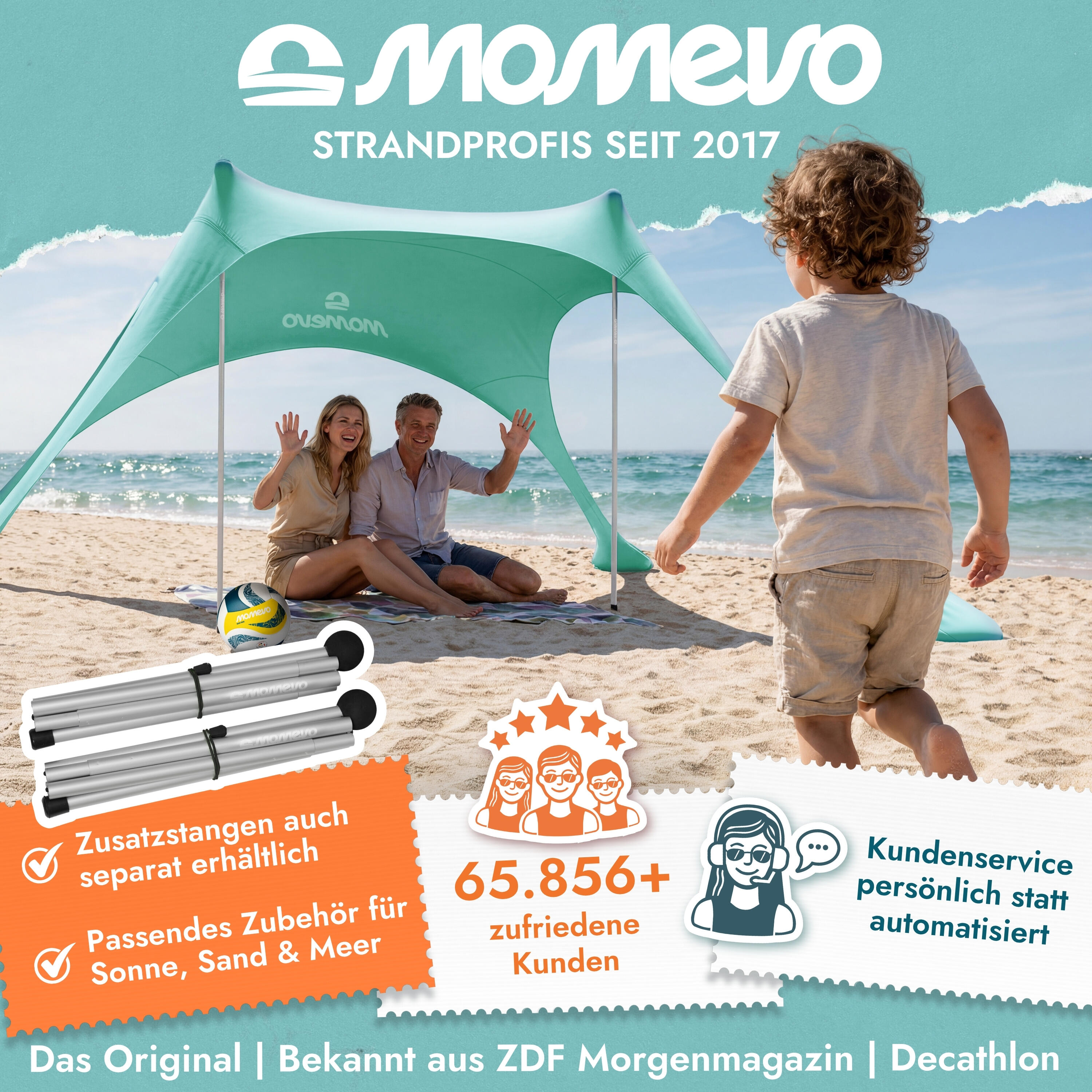 Sunsail Strandzelt Young Family – Sonnensegel für 4 Pers. mit UV-Schutz UPF 50+ 6/8