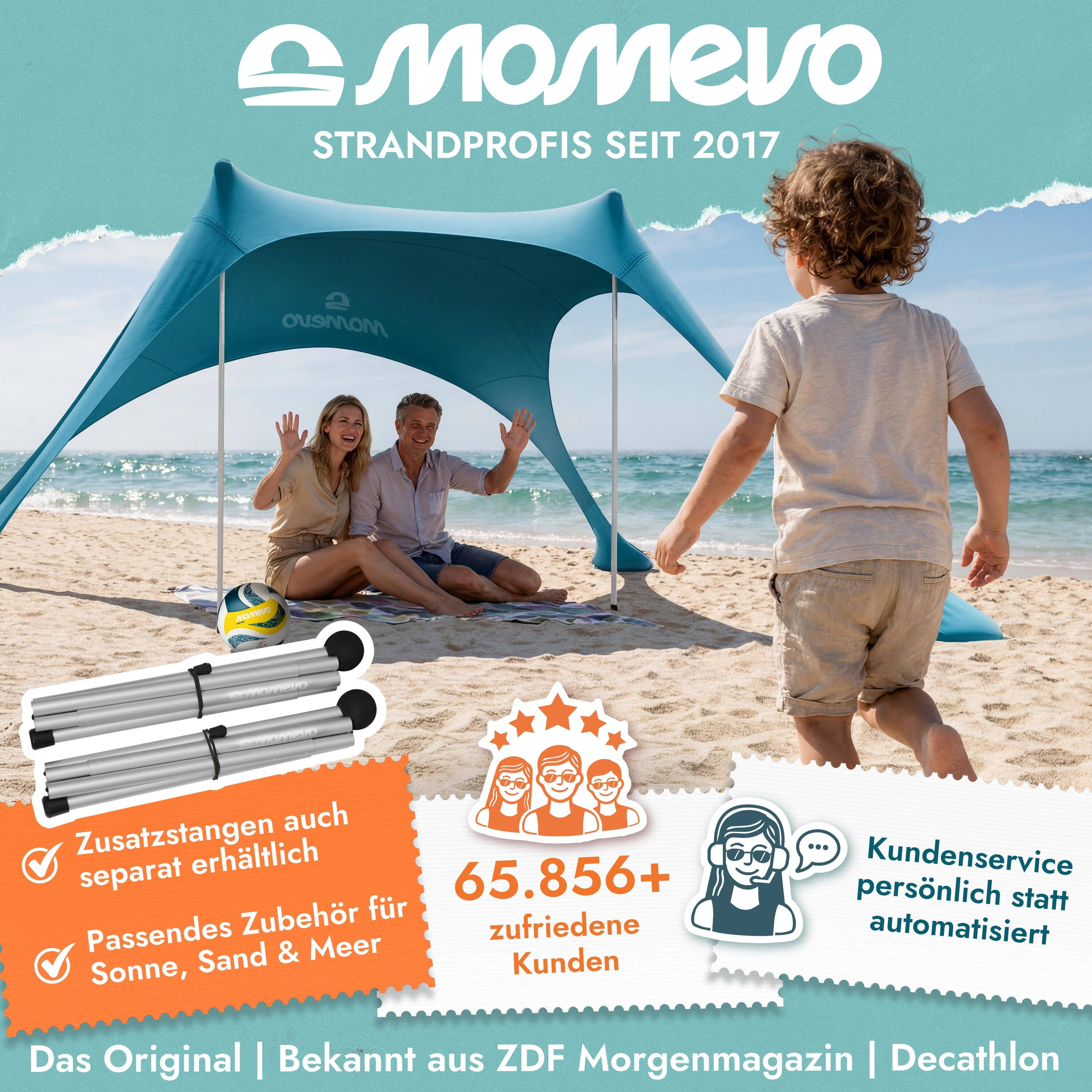 Sunsail Strandzelt Young Family – Sonnensegel für 4 Pers. mit UV-Schutz UPF 50+ 6/8