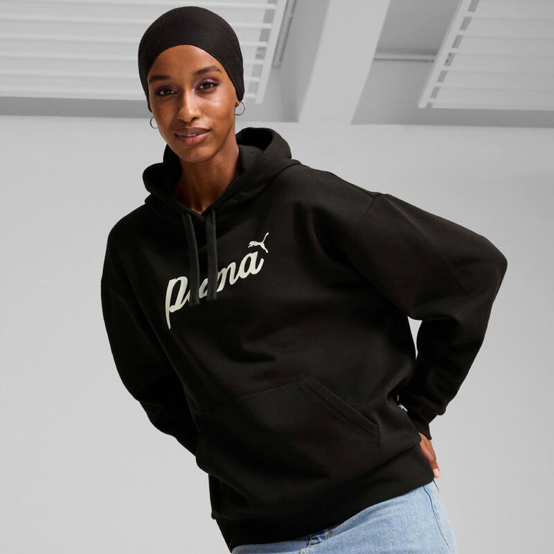 Dámská mikina s kapucí ESS+ Script PUMA Black White Rubber