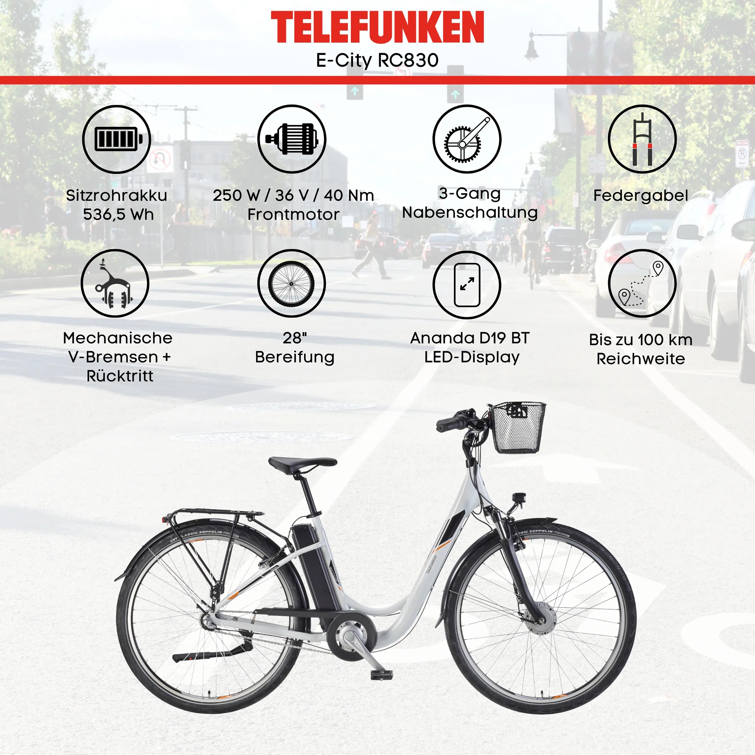 E-Bike RC830 28 Zoll 3-Gang Pedelec City Elektrofahrrad Herren Damen weiß 6/7