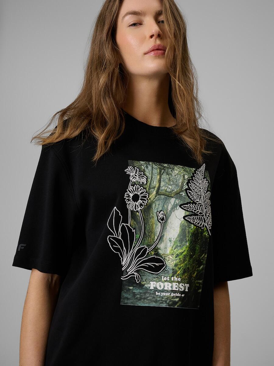 T-shirt loose z nadrukiem damski 4F 4FRSS26TTSHF3706 4/6