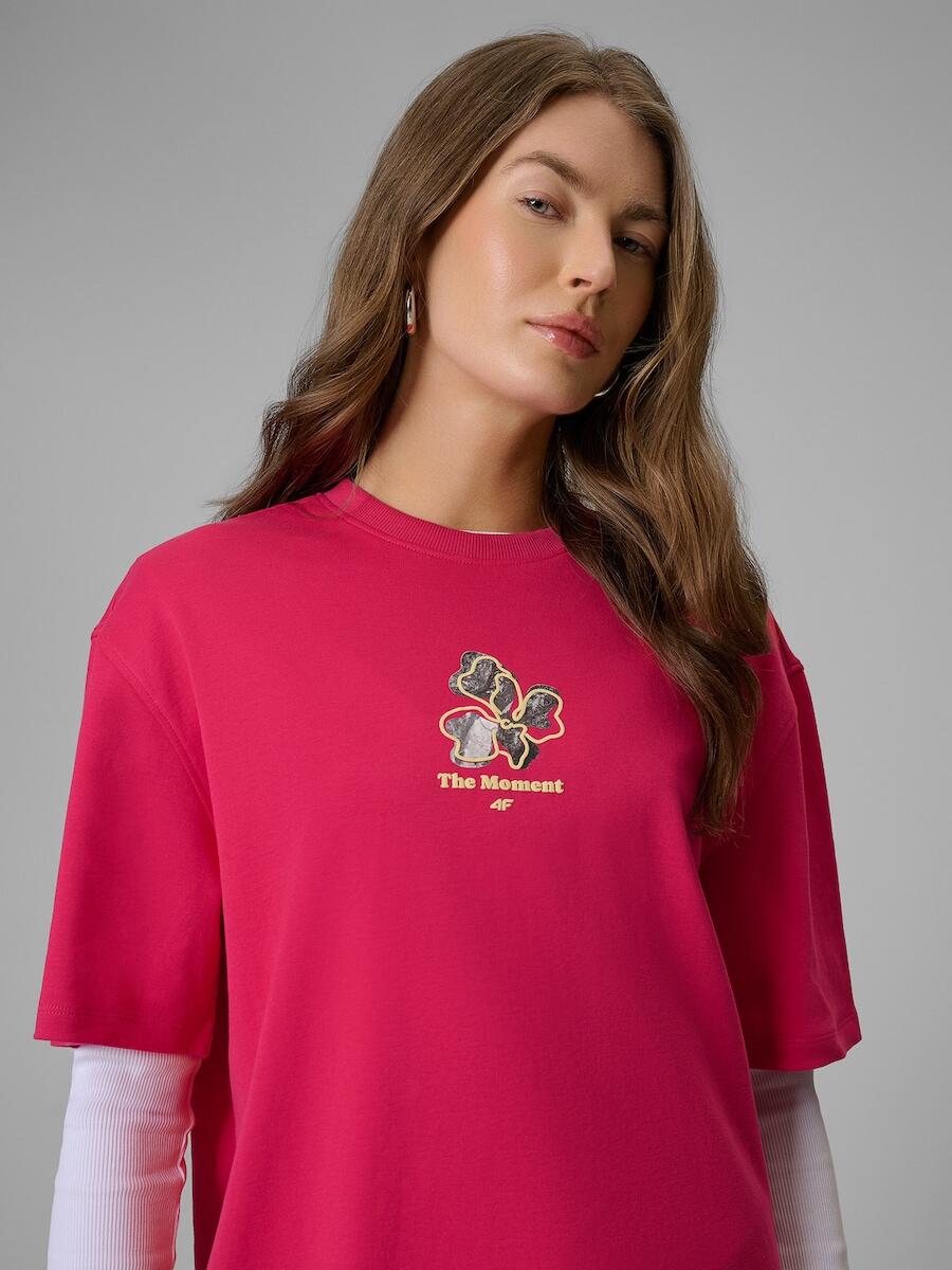 T-shirt loose z nadrukiem damski 4F 4FRSS26TTSHF3706 6/6